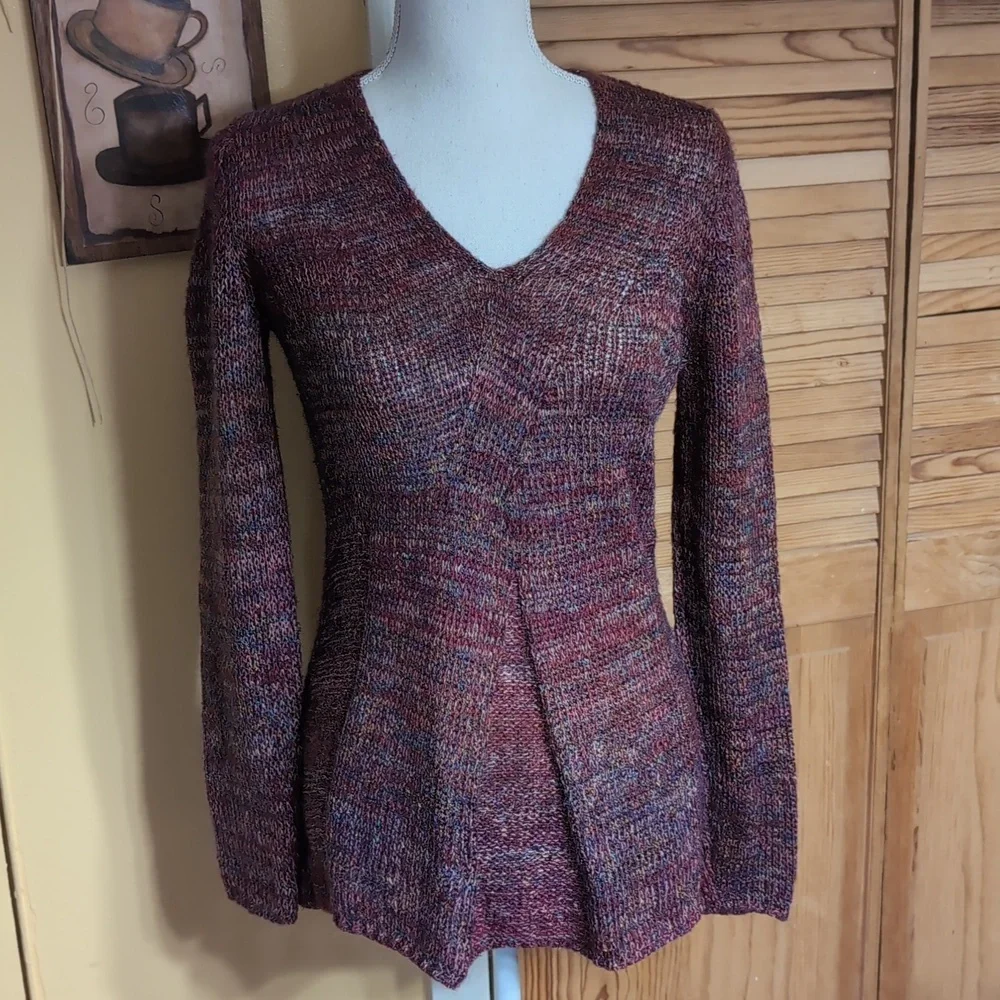 Coldwater Creek Burgundy Mohair Wool Blend V-Neck Long Sleeve Sweater L 14 - 16 - Picture 8 of 8